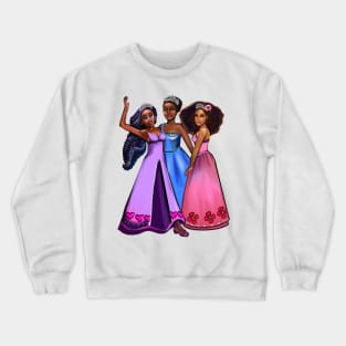 African American princesses waving. The best Gifts for black girls 2022 Three afro princesses  ! beautiful  black girls with Afro hair, brown eyes and dark brown skin. black princess Crewneck Sweatshirt